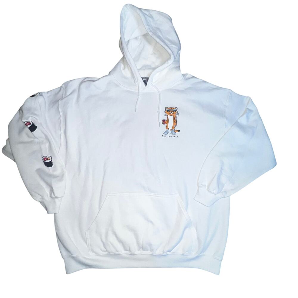 Riot Society Mens Sugee Tiger Sushi Samurai graphic Hoodie White size XL